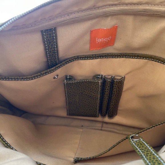 LATICO Bag Crossbody Soft LEATHER Zip up Top Handles 16" x 11" Faux Animal Print - Picture 7 of 9